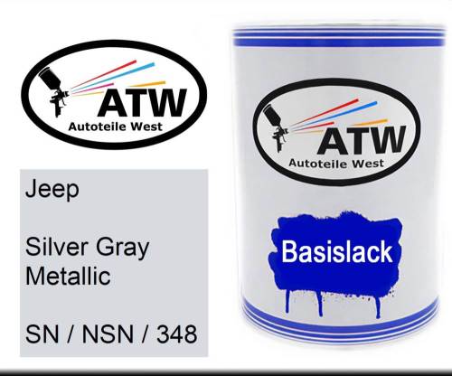 Jeep, Silver Gray Metallic, SN / NSN / 348: 500ml Lackdose, von ATW Autoteile West.